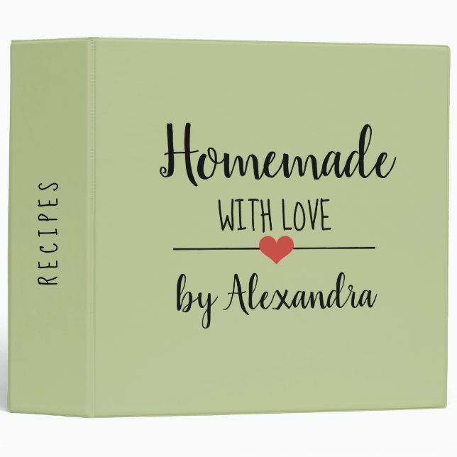 Modern Homemade with love green Name Recipe  3 Ring Binder (Front/Spine)