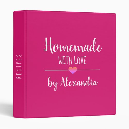 Modern Homemade with love hot pink Name Recipe    3 Ring Binder