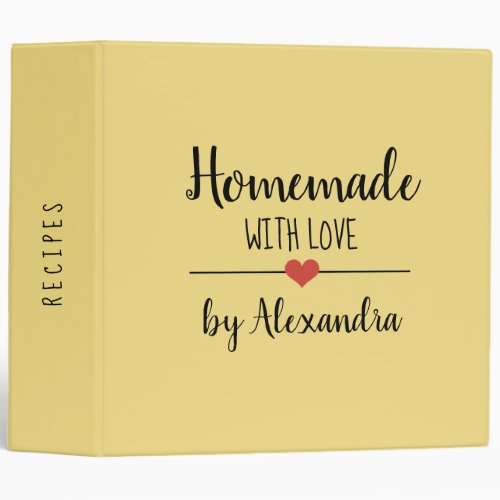 Modern Homemade with love yellow Name Recipe   3 Ring Binder