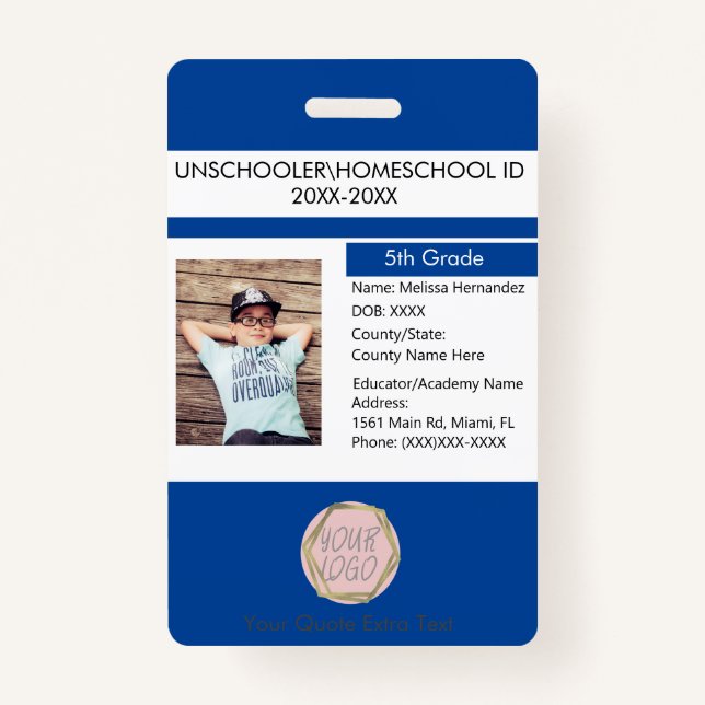 Modern Homeschooling Unschooling Student Blue Badge (Front)