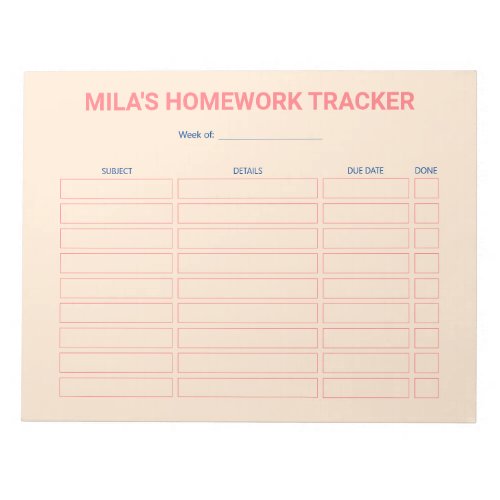 Modern Homework Tracker Notepad