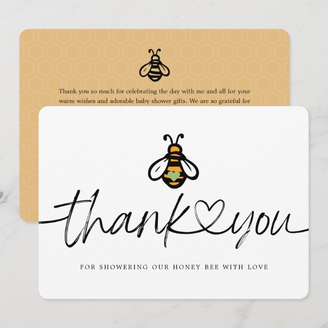Modern Honey Bee Baby Shower Thank You Card (Front/Back)