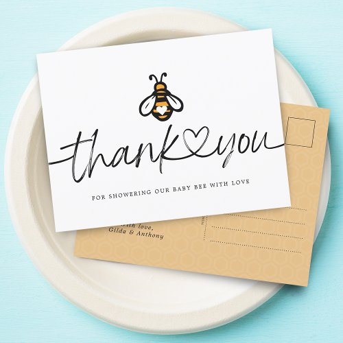 Modern Honey Bee Baby Shower Thank You Postcard