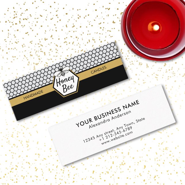 Modern Honey Bee Candle Honeycomb  Mini Business Card (Elegant Honey Bee Apiary Honeycomb Black Yellow Mini Business Card)
