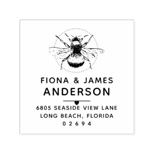 Modern Honey Bee Couple Return Address Self-inking Stamp