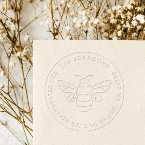 Modern Honey Bee Family Name Round Return Address Embosser