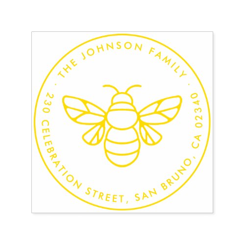 Modern Honey Bee Family Name Round Return Address Self_inking Stamp