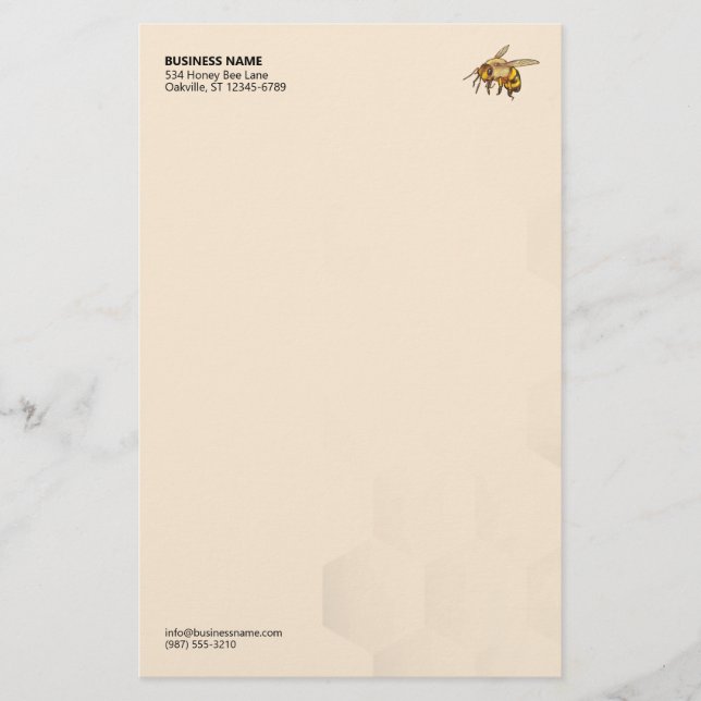 Modern Honey Bee Icon Honeycomb Watermark Stationery (Front)