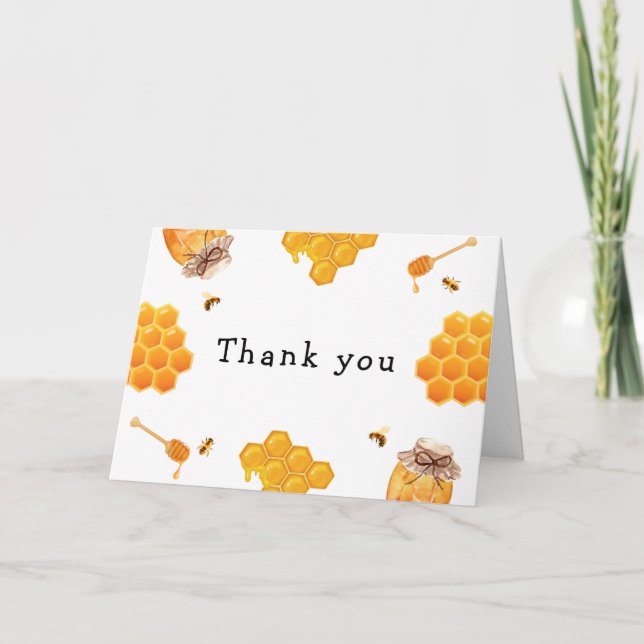 Modern Honey Bumblebee Frame Baby Shower Thank You Card (Front)