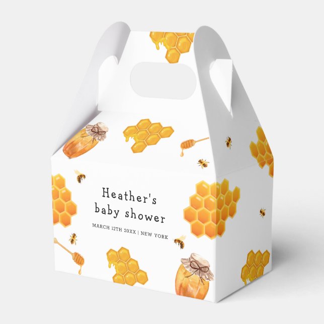 Modern Honey Bumblebee Pattern Baby Shower Favor Boxes (Front Side)