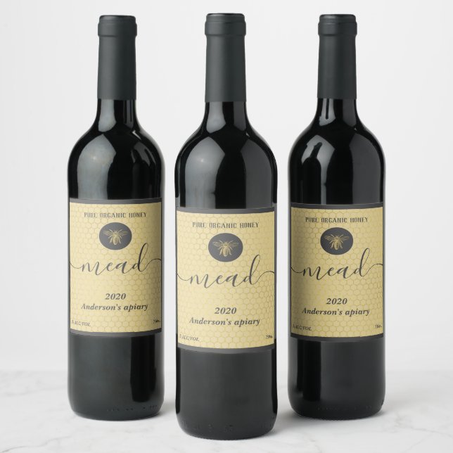 Modern honey comb mead honey bee wine label (Bottles)