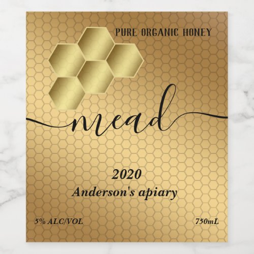 Modern honey comb mead wine label