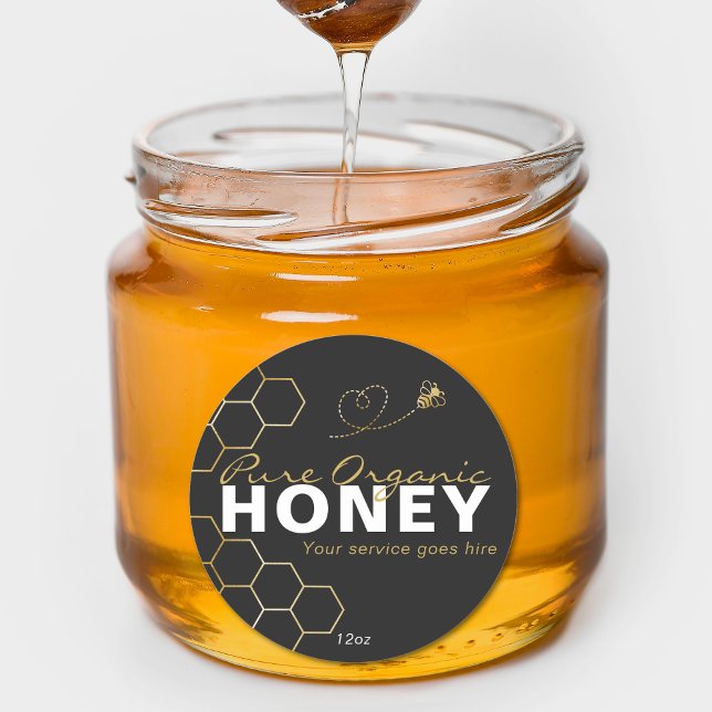 Modern Honey Gold Bees Honeycomb Black Classic Round Sticker (Modern Honey Gold Bees Honeycomb Black Classic Round Sticker)