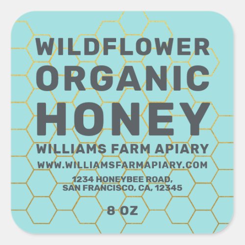 Modern Honey Jar Label Honeybee Apiary Blue
