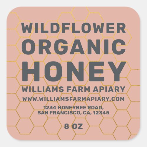 Modern Honey Jar Label Honeybee Apiary Dusty Pink