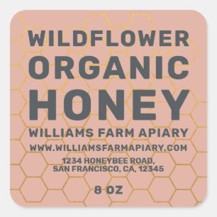 Modern Honey Jar Label Honeybee Apiary Dusty Pink