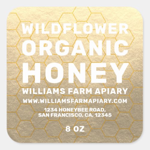 Modern Honey Jar Label Honeybee Apiary Gold