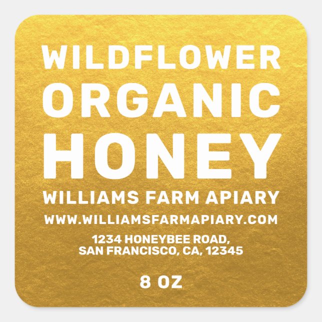 Modern Honey Jar Label Honeybee Apiary Gold (Front)