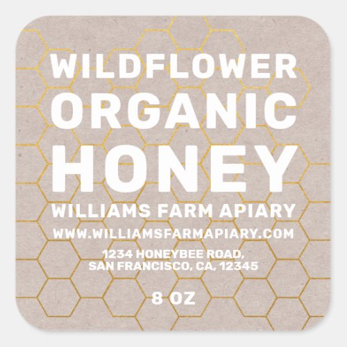 Modern Honey Jar Label Honeybee Apiary Kraft Paper