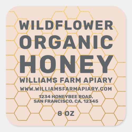 Modern Honey Jar Label Honeybee Apiary Peach Dust