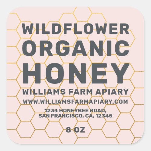 Modern Honey Jar Label Honeybee Apiary Pink
