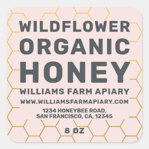 Modern Honey Jar Label Honeybee Apiary Pink