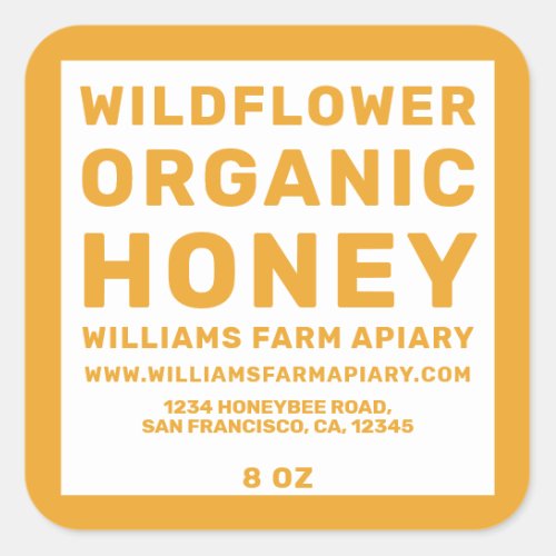 Modern Honey Jar Label Honeybee Apiary Yellow