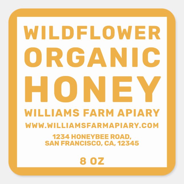 Modern Honey Jar Label Honeybee Apiary Yellow (Front)