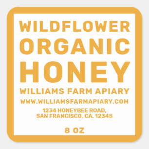 Modern Honey Jar Label Honeybee Apiary Yellow