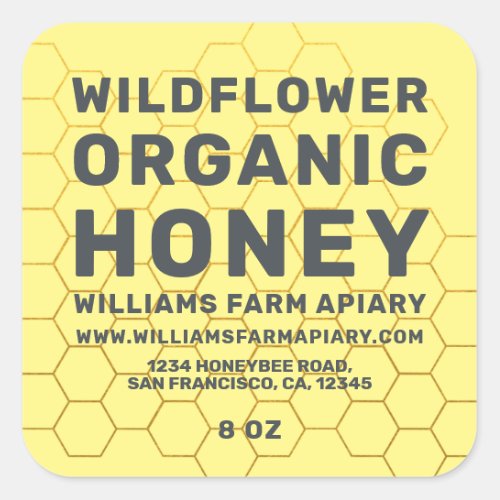 Modern Honey Jar Label Honeybee Apiary Yellow