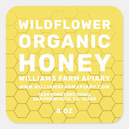 Modern Honey Jar Label Honeybee Apiary Yellow