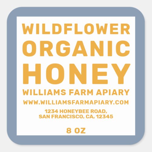 Modern Honey Jar Label Honeybee Blue Yellow