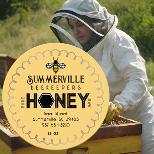 Modern Honey Label with Hexagon Border and Bee