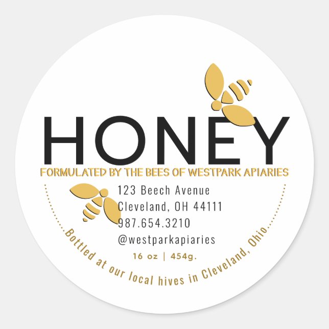 Modern Honey Label with Stylized Bees Urban Bees (Front)