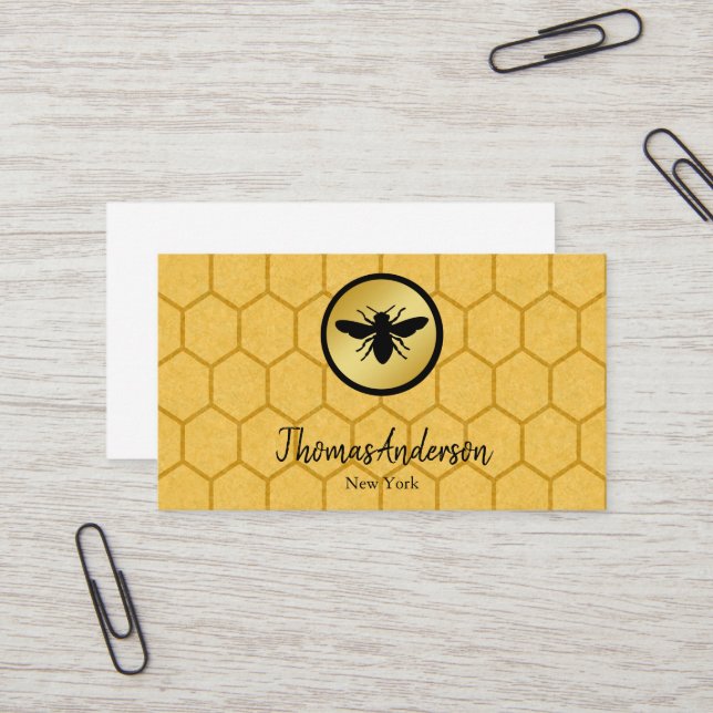 Modern honeycomb and hexagon bee logo  business card (Front/Back In Situ)