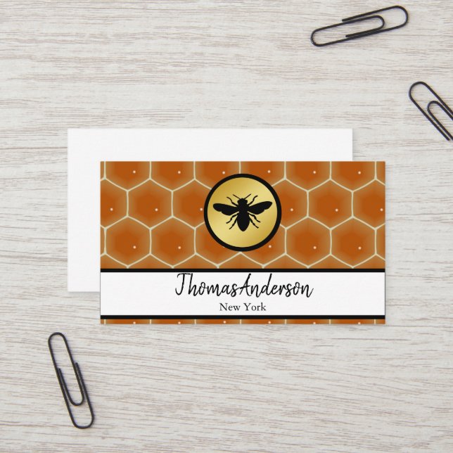 Modern honeycomb and hexagon bee logo  business card (Front/Back In Situ)
