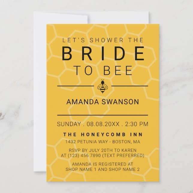 Modern Honeycomb & Bee Bridal Shower Invitation (Front)