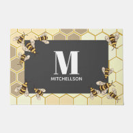 Modern Honeycomb & Bees Family Name Doormat
