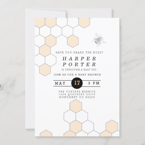 Modern Honeycomb  Bumblebee Baby Shower Invitation