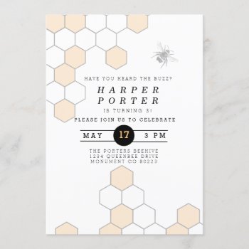 Modern Honeycomb | Bumblebee Birthday Party Invitation by RedefinedDesigns at Zazzle