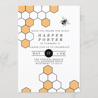 Modern Honeycomb | Bumblebee Birthday Party Invitation