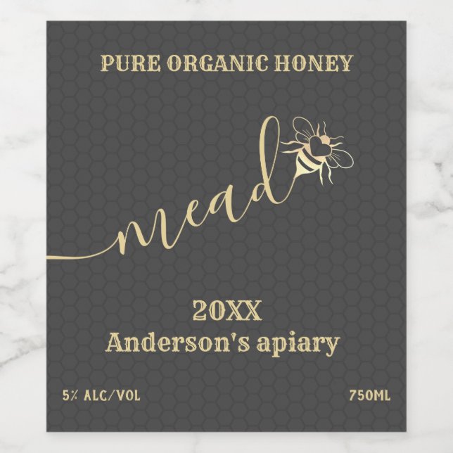 Modern honeycomb honeybee mead wine label (Single Label)