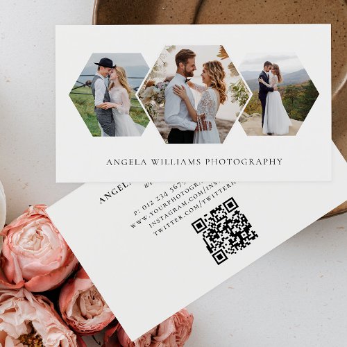 Modern Honeycomb Photo Collage Photographer Business Card