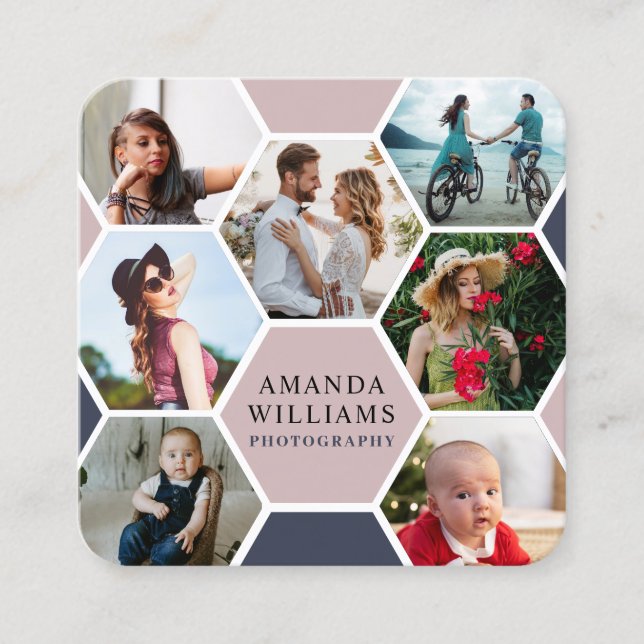 Modern Honeycomb Photography Photo  Square Business Card (Front)