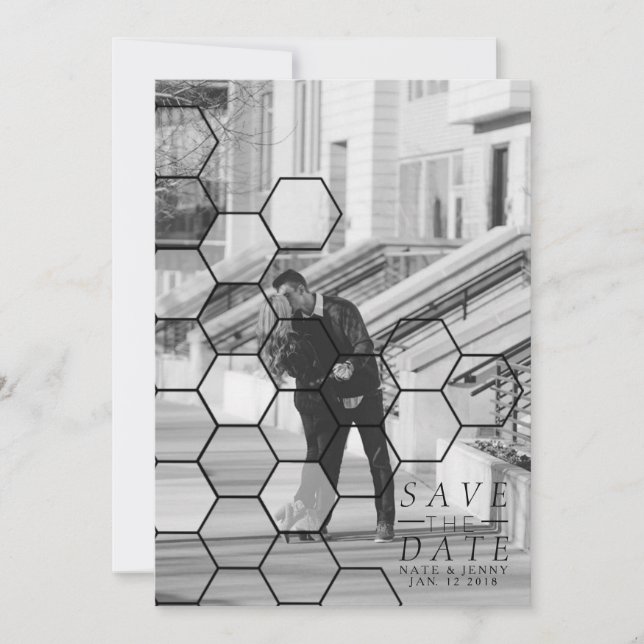 Modern Honeycomb Save The Date | Photo (Front)