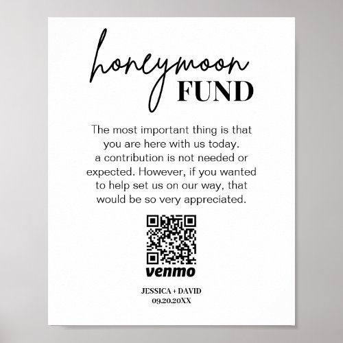 Modern Honeymoon Fund QR Code Sign