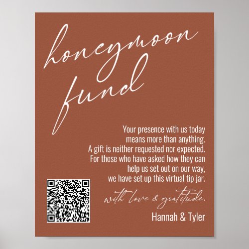 Modern Honeymoon Fund QR Code Terracotta Sign