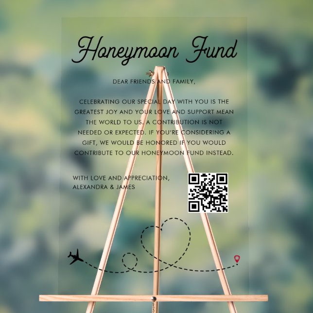 Modern Honeymoon Fund QR Code Wishing Well Acrylic Sign (Neutral)