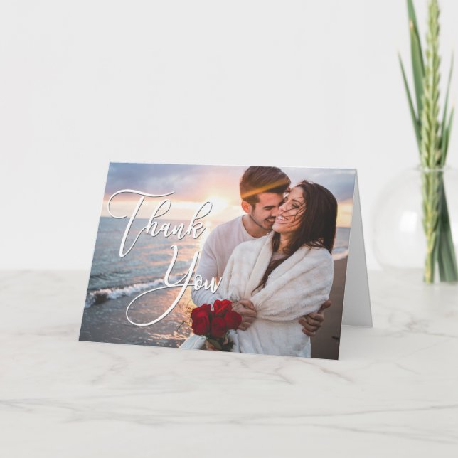 Modern Honeymoon Photo Wedding Thank You Card (Front)