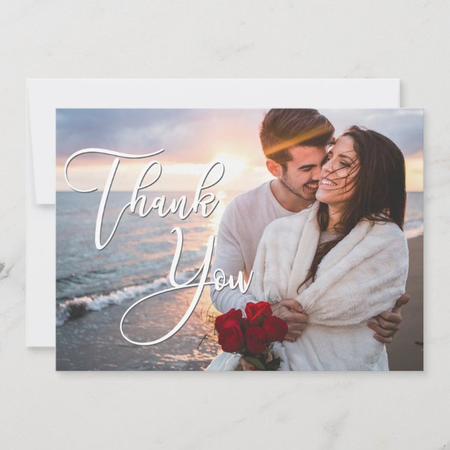 Modern Honeymoon Wedding 2 Photo Thank You Card (Front)